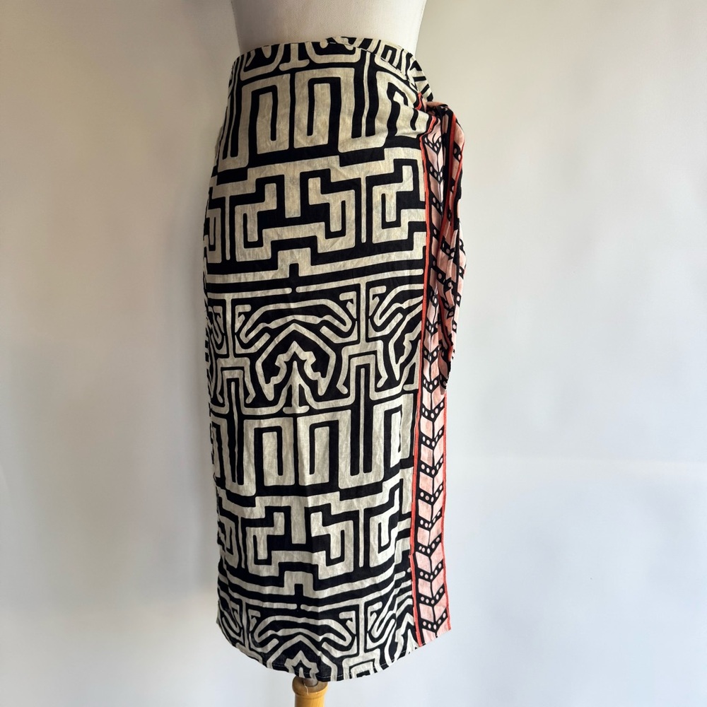 Rachel Zoe Geometric Print Linen Blend Wrap Skirt - sz XS